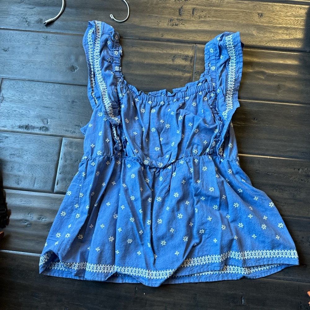 Old Navy Blue Smocked Ruffled Blouse